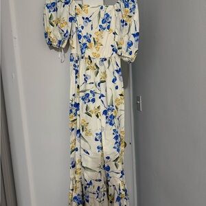 Express Blue and Yellow Floral Long Sleeve Dress